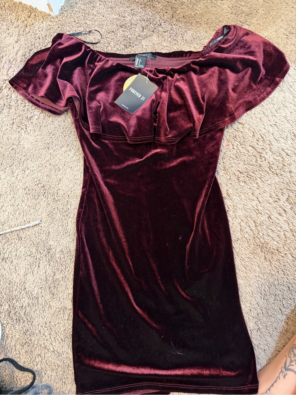 Forever 21 Off-Shoulder Velvet Dress - Wine